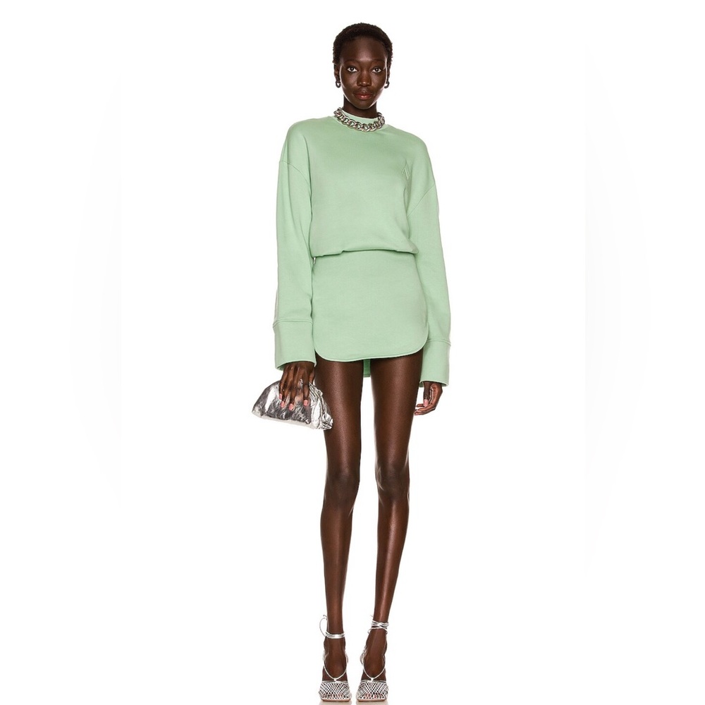 THE ATTICO Mint Green Cotton Long Sleeve 'Palmer' Mini Dress 2